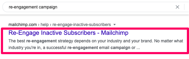 Mailchimp Google search results for "re-engagement campaign".